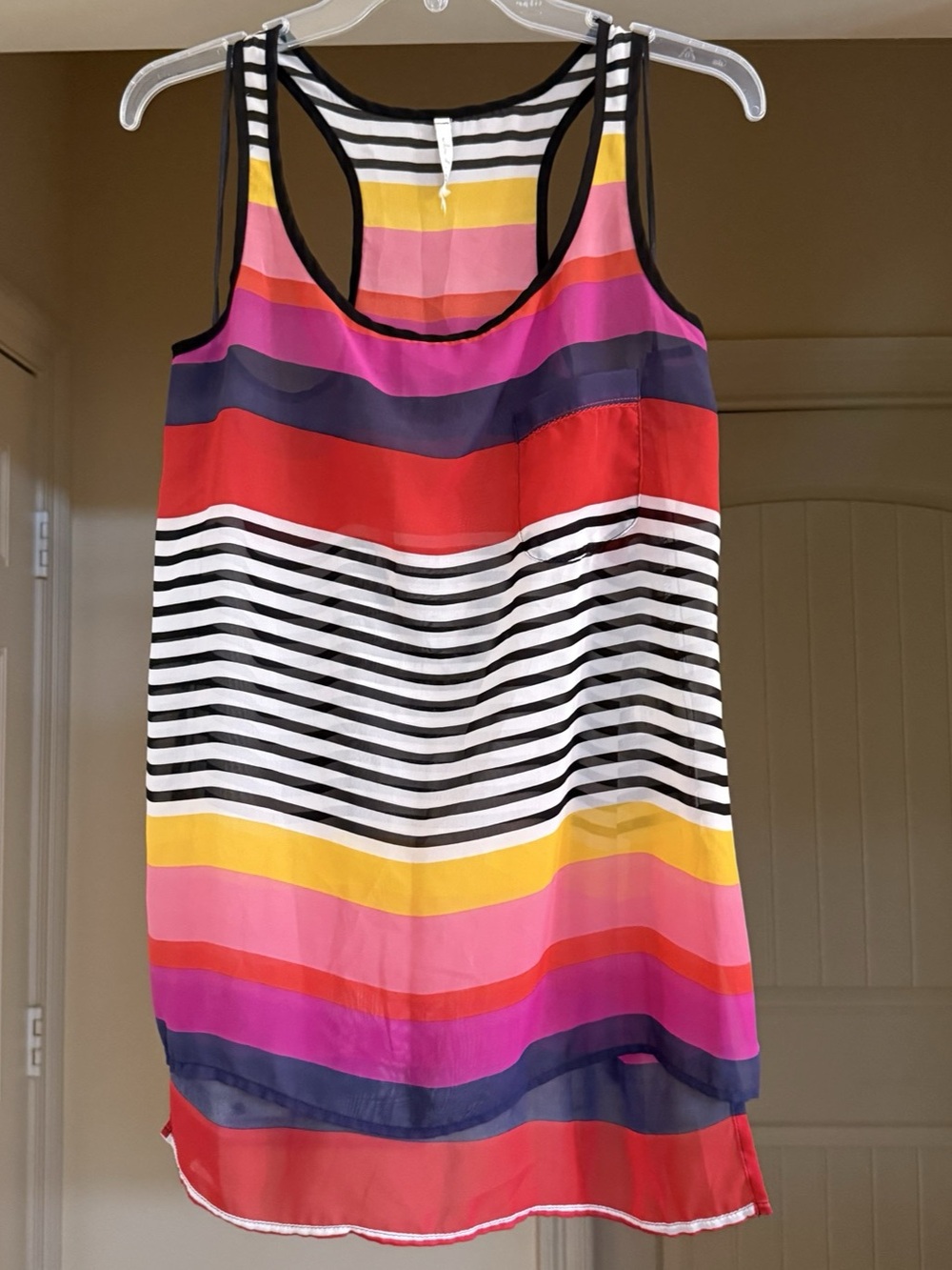 Willow & Clay Women’s Striped Sheer Racerback Tank with Hi-Low Hem - Size Medium
